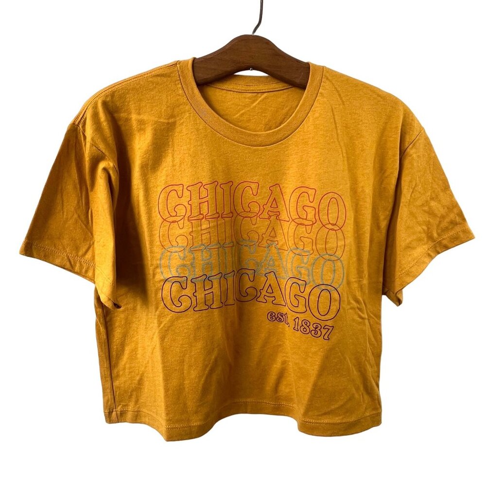 Chicago Boxy T-Shirt Medium Yellow Crewneck Short Sleeve Crop Pullover Design